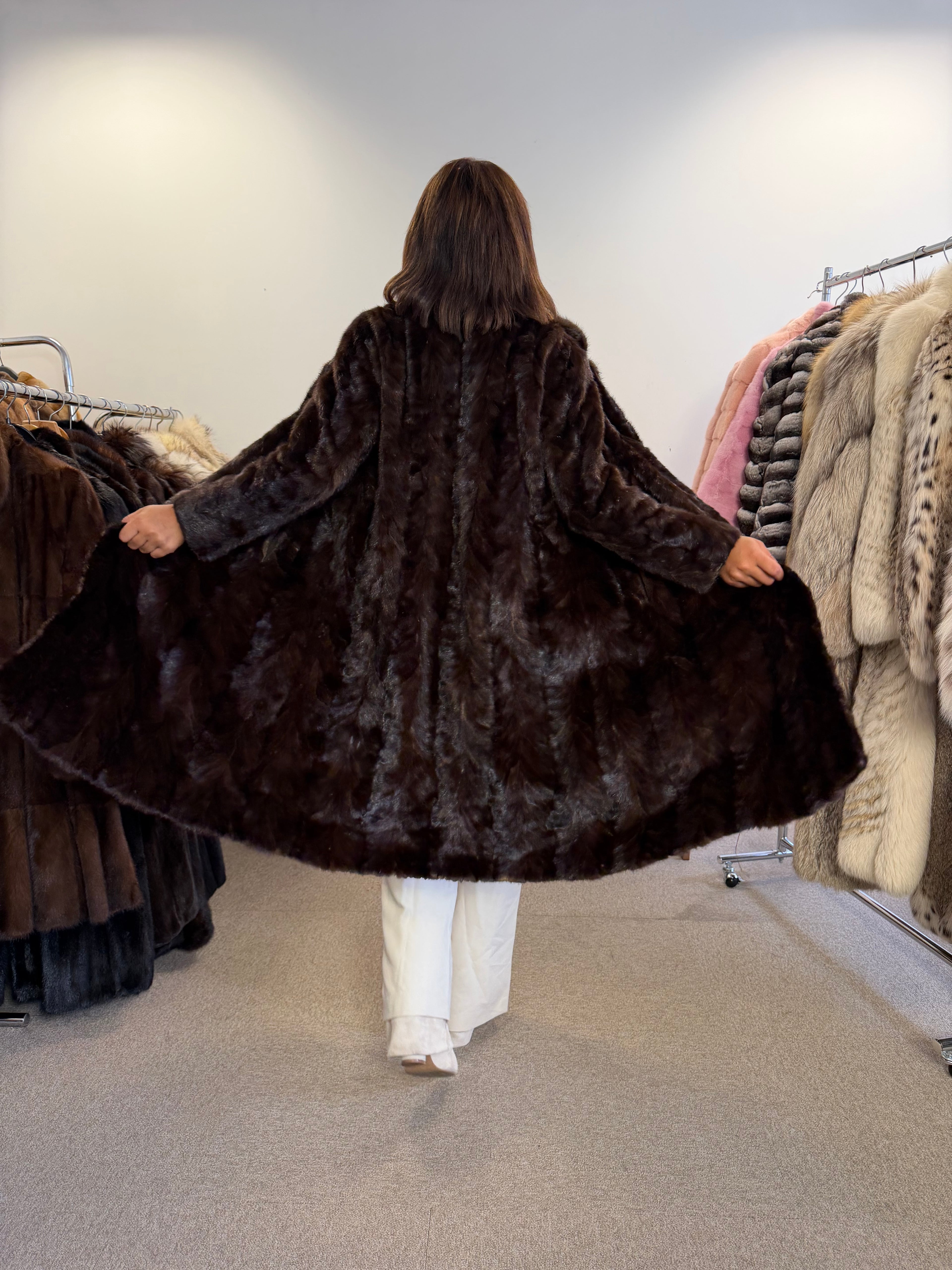 Mink Fur Coat, Brown Pieced, Medium