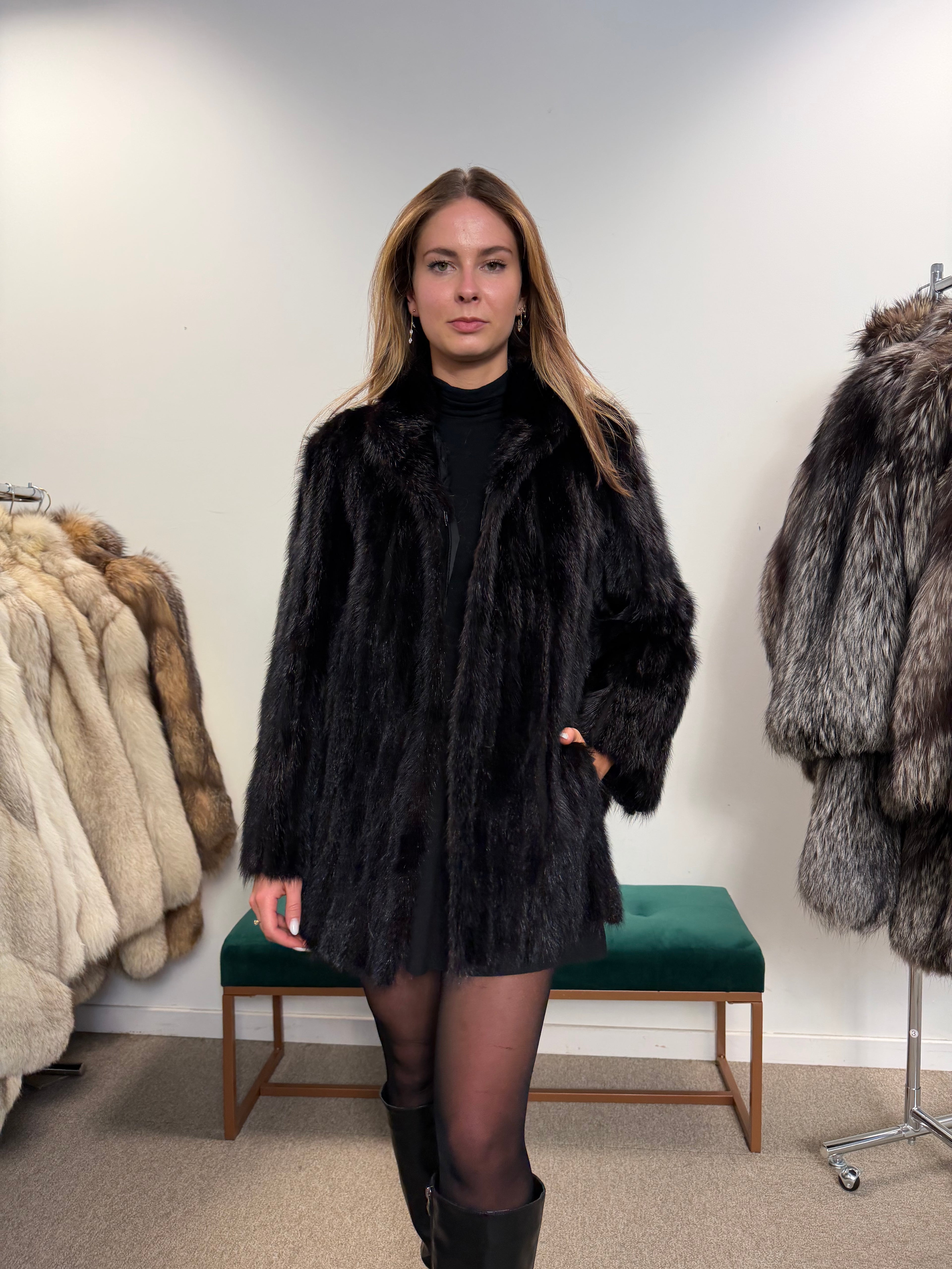 Mink Fur Jacket, Black, Size M