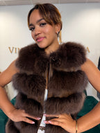 Dark Brown Fox Fur Vest, Medium, New