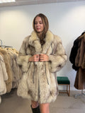 Blue Fox Fur Coat, White, Size L