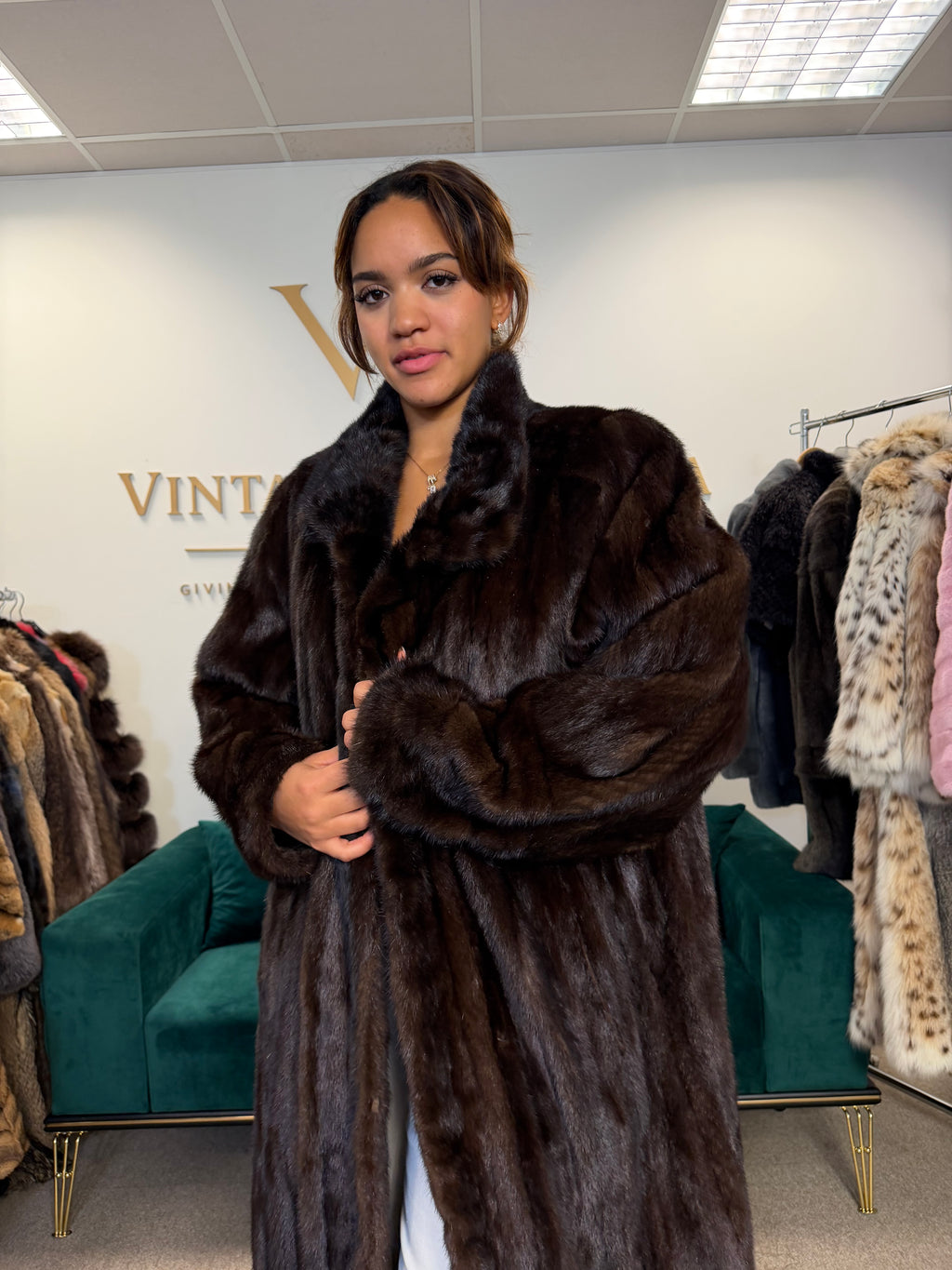 Dark Brown Mink Fur Coat, XL, Extra Full Length, Luxury
