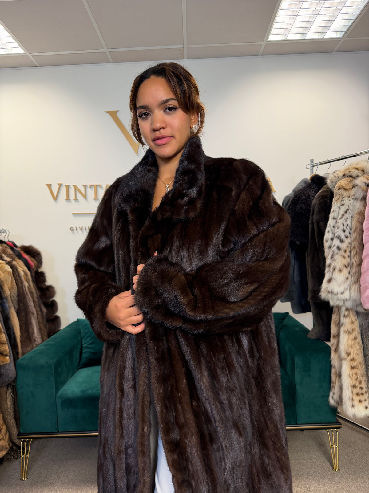Dark Brown Mink Fur Coat, XL, Extra Full Length, Luxury