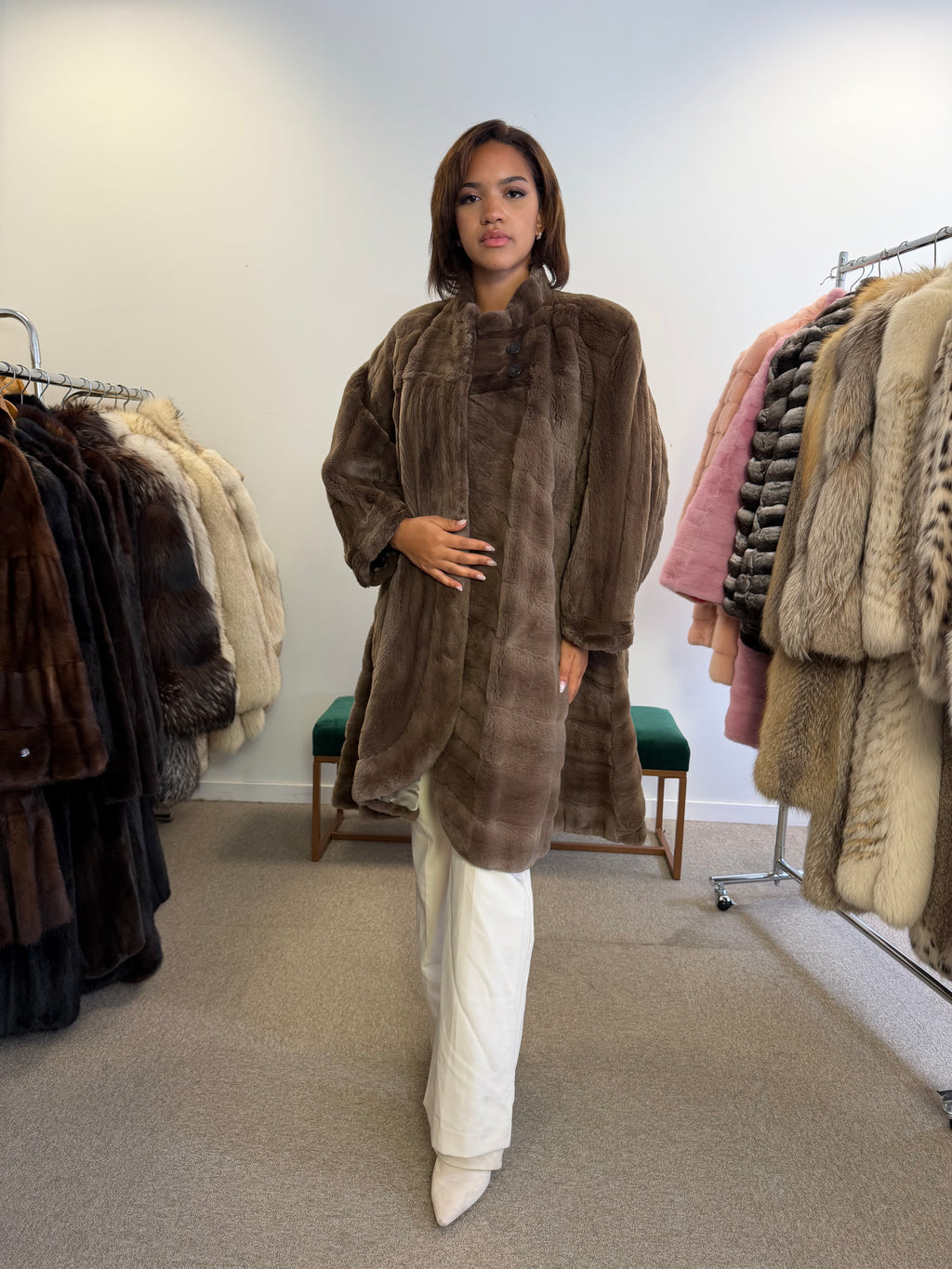 Mink Fur Coat, Brown Sheared Swinger, One Size