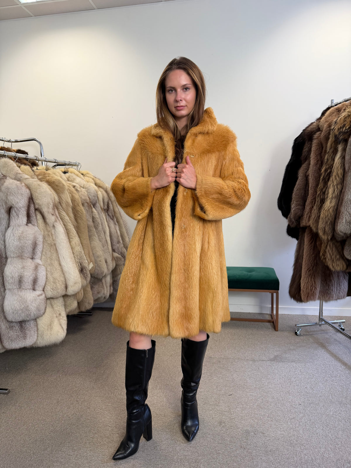 Golden Beaver Fur Coat, Small