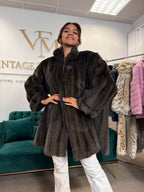 Dark Green Dyed Cross Mink Fur Jacket, 3XL, Oversize
