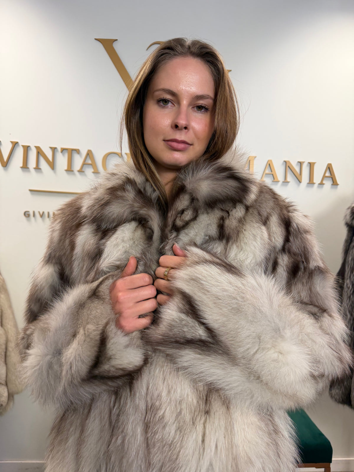 White Fox Fur Coat, Medium, Pieced, Light Weight