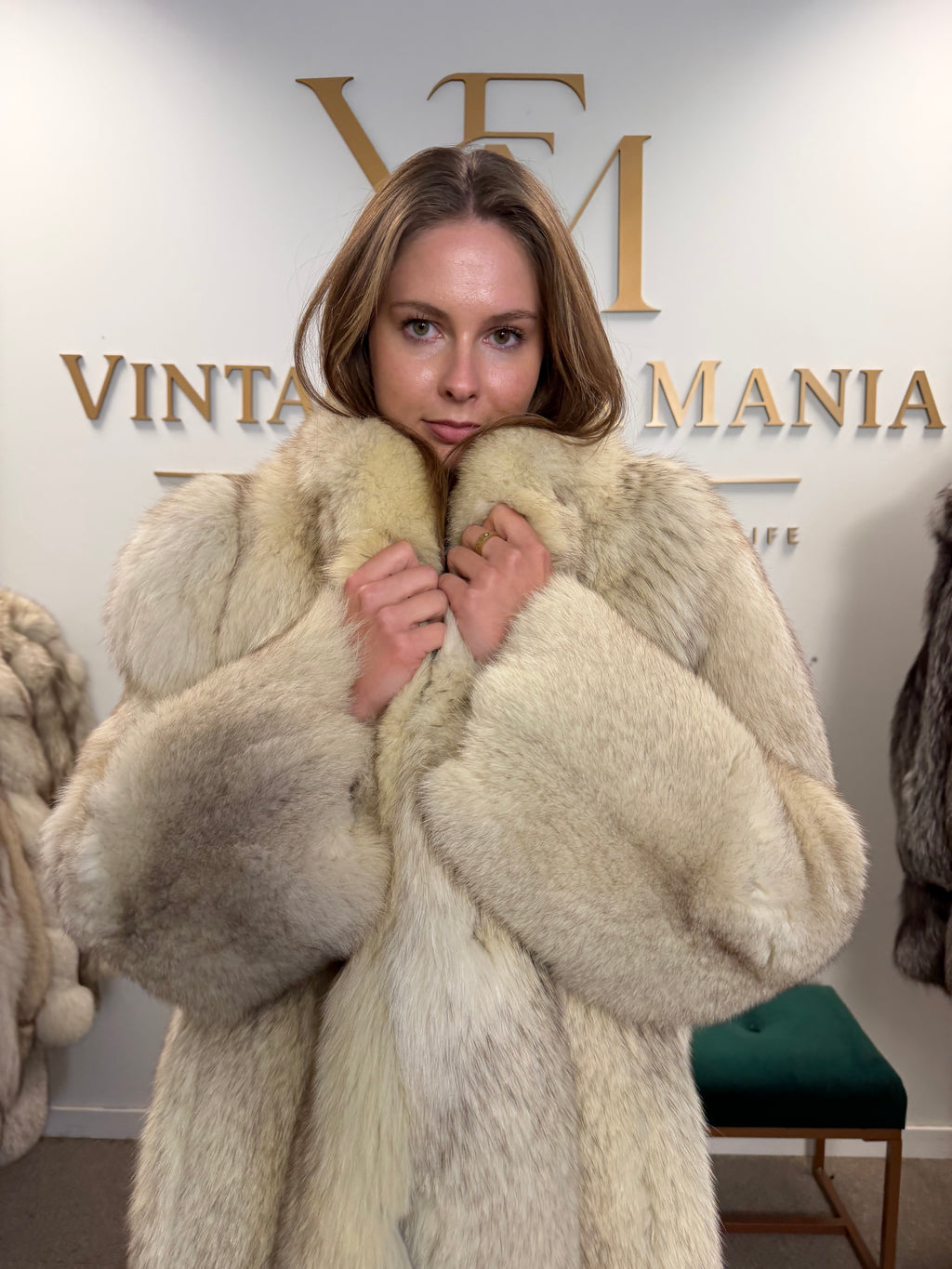 White Fox Fur Coat, Medium, Outlet