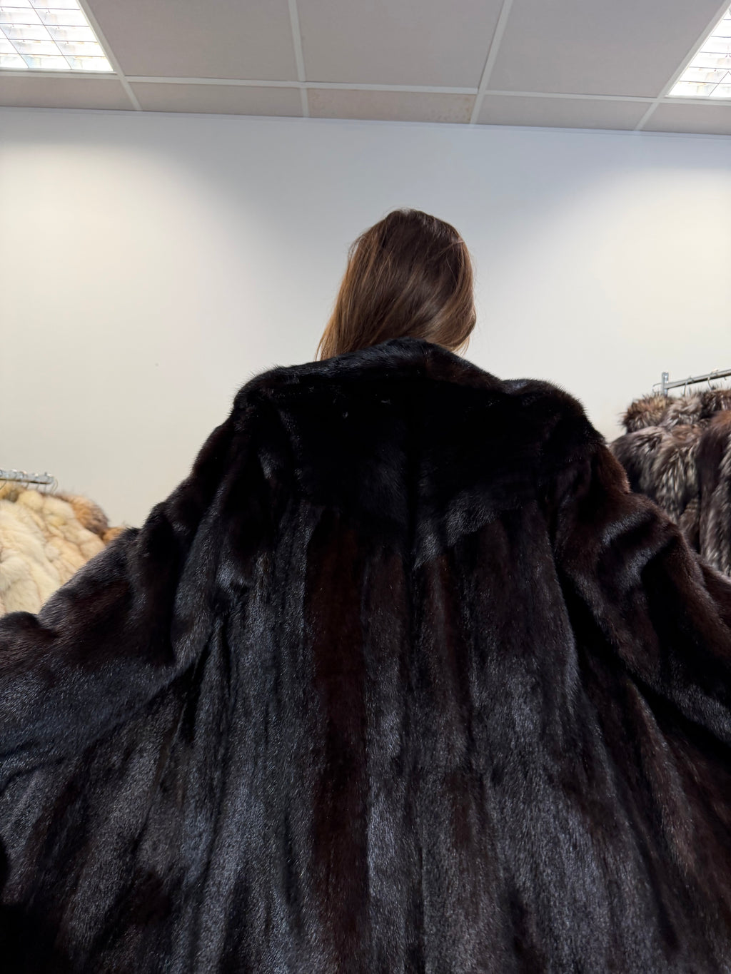 Mink Fur Coat, Dark Brown, Size L