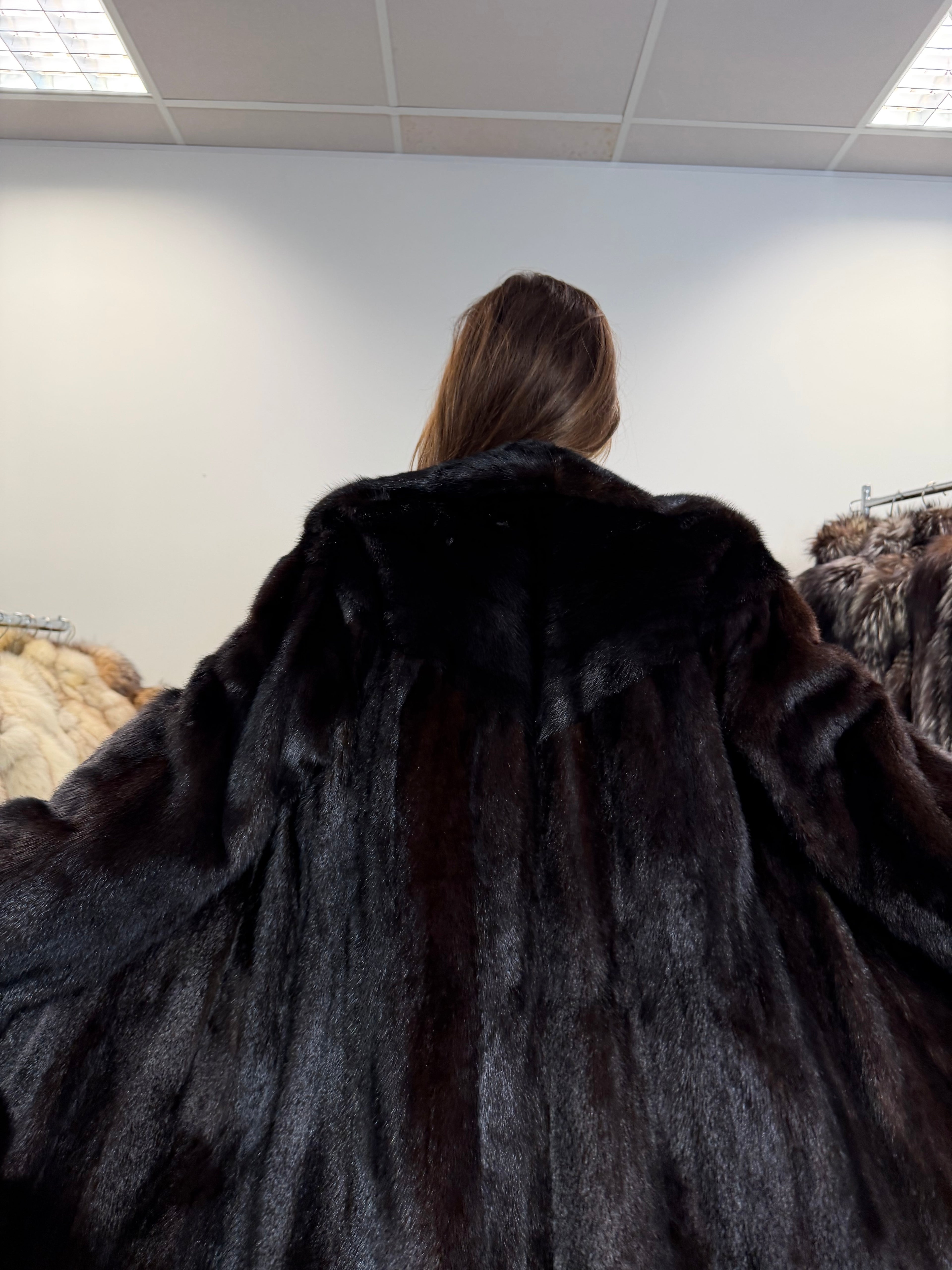Mink Fur Coat, Dark Brown, Size L