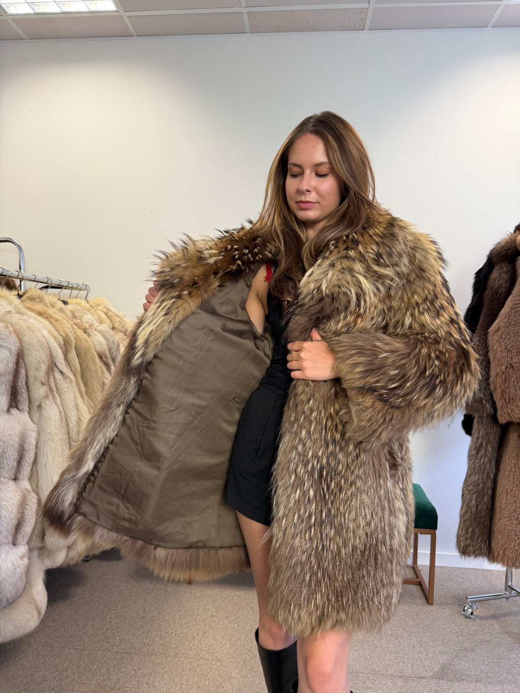 Raccoon Fur Coat, Size M