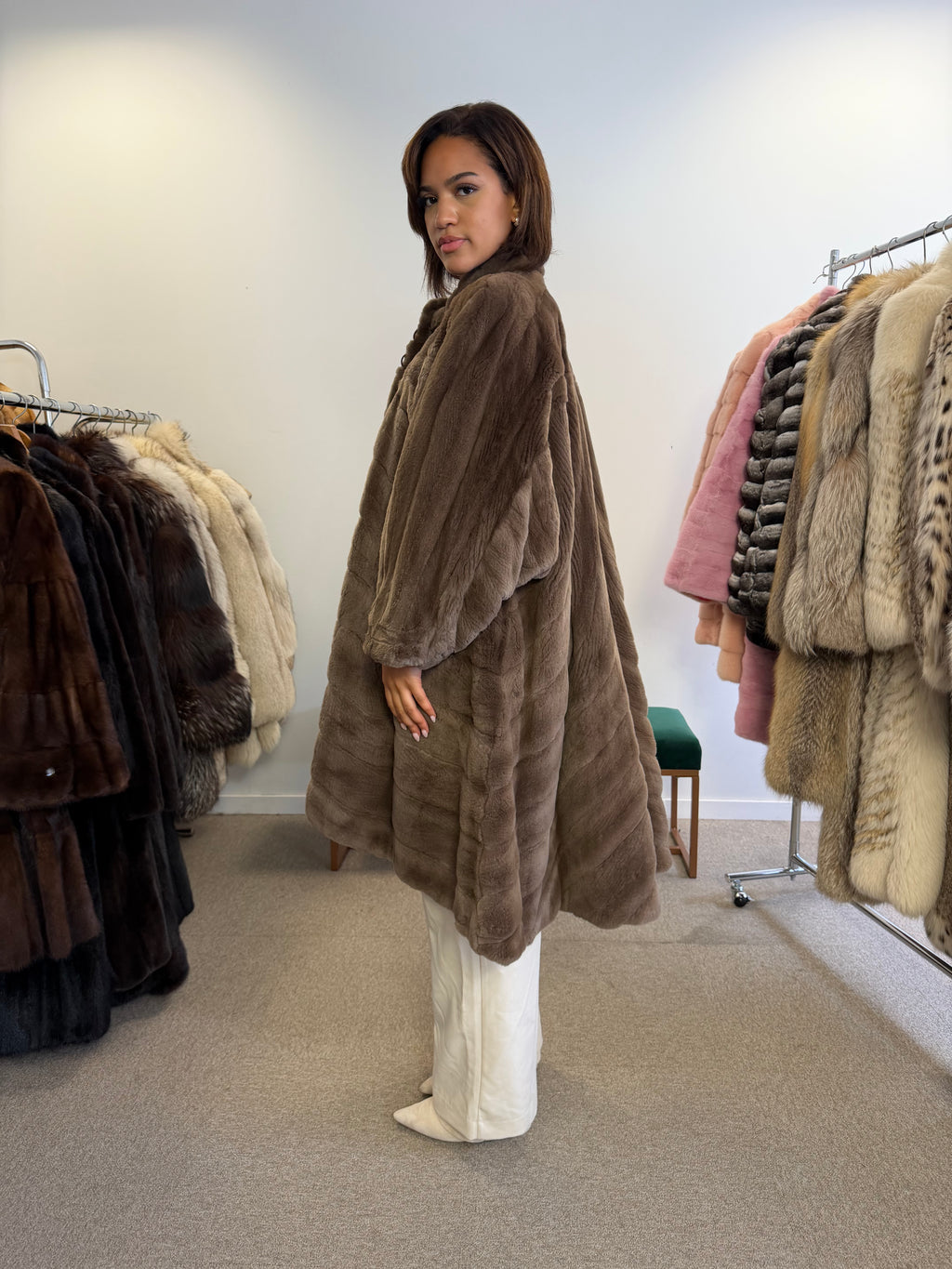 Mink Fur Coat, Brown Sheared Swinger, One Size