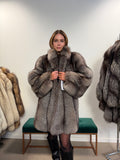 Silver Fox Fur Coat, XL Size, Real Silver Fox Fur, Luxury Fur Coat, Women's Fur Coat, Vintage Fur Coat, Big Collar Swinger Fox Coat, Real Fur