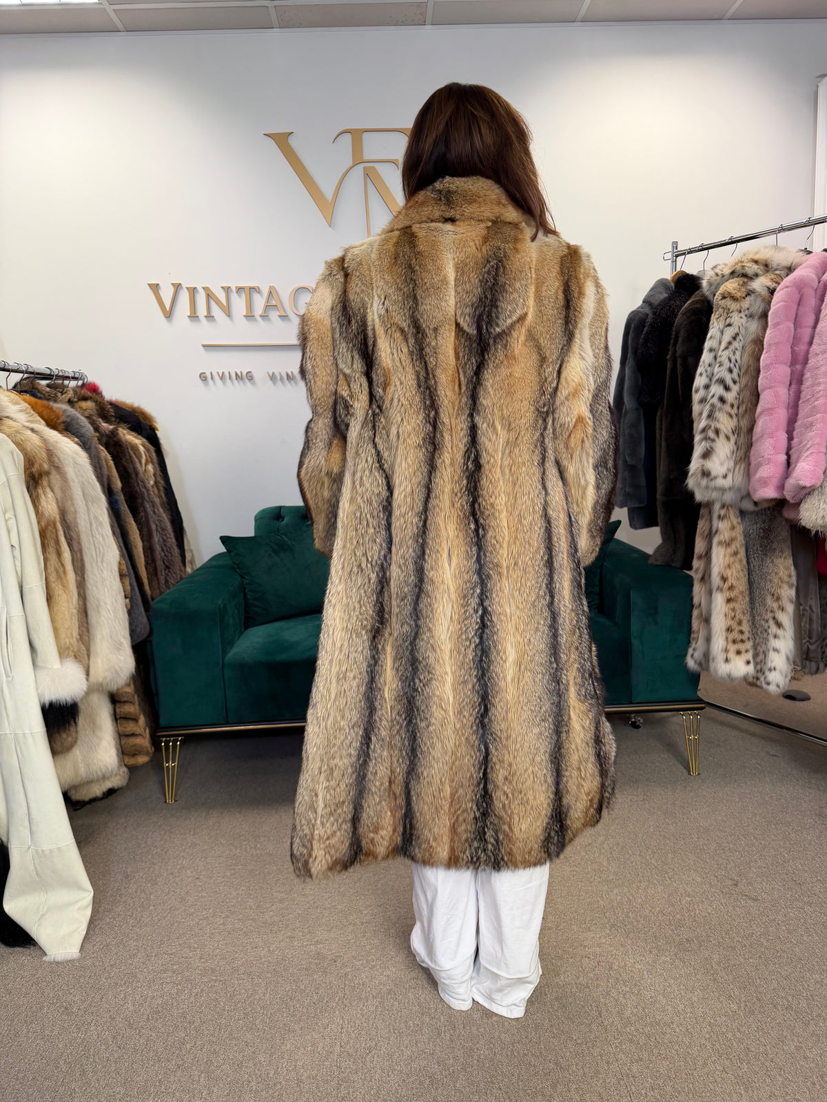 Coyote Fur Coat for Men, XL, Full Length