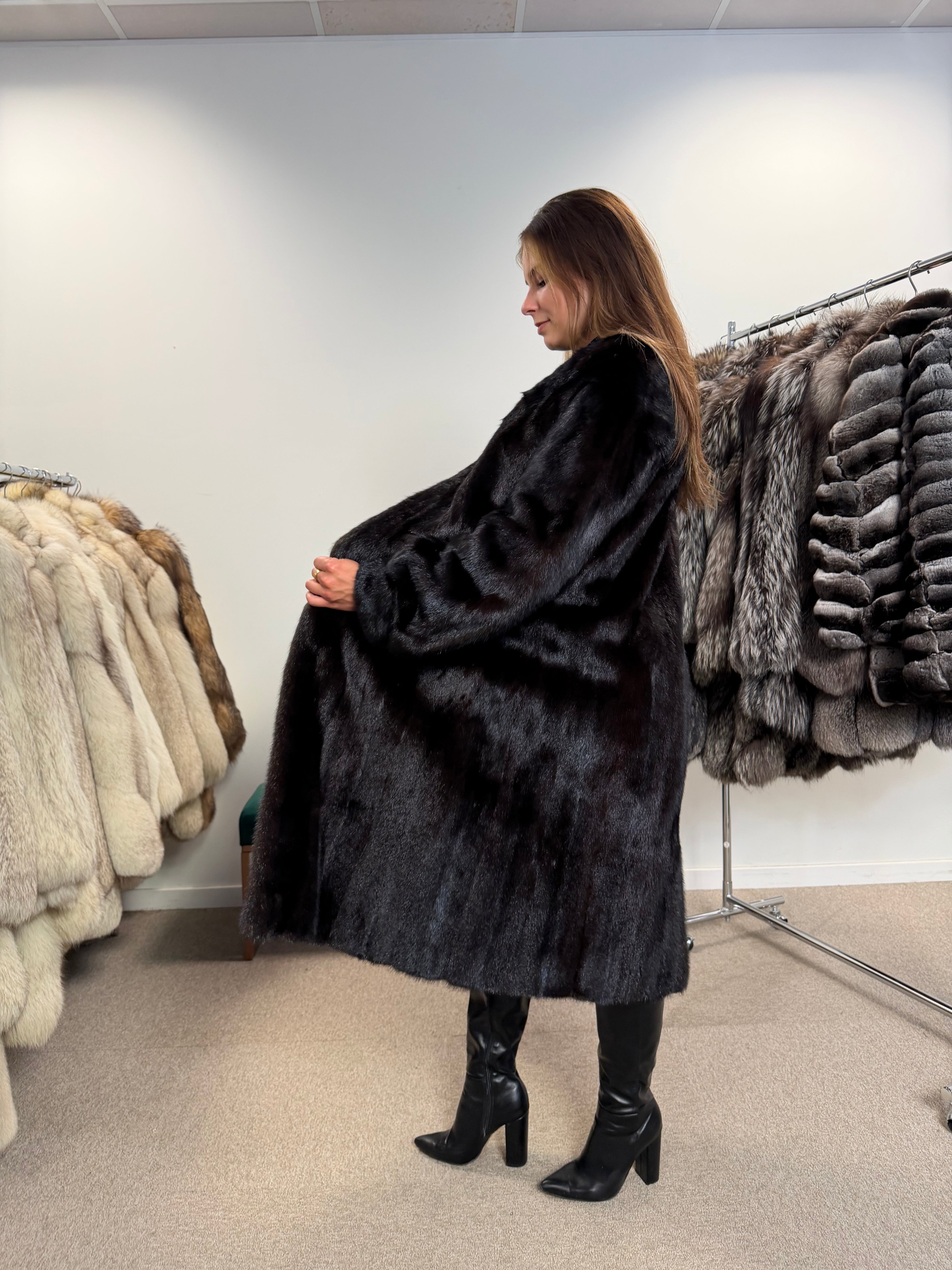 Mink Fur Coat, Dark Brown, Size M