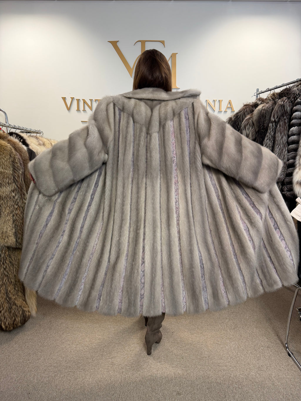 Grey Mink Fur Coat, Swinger, Full Length, Fits up to 5XL