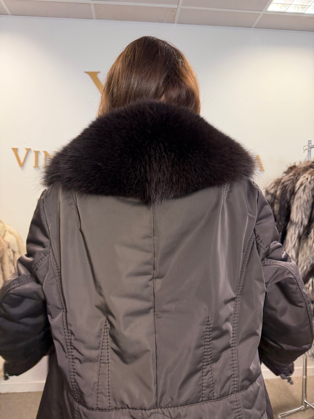 Italian Thermal Jacket with Brown Fox Collar, XL