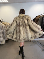 Blue Fox Fur Coat, White, Size L