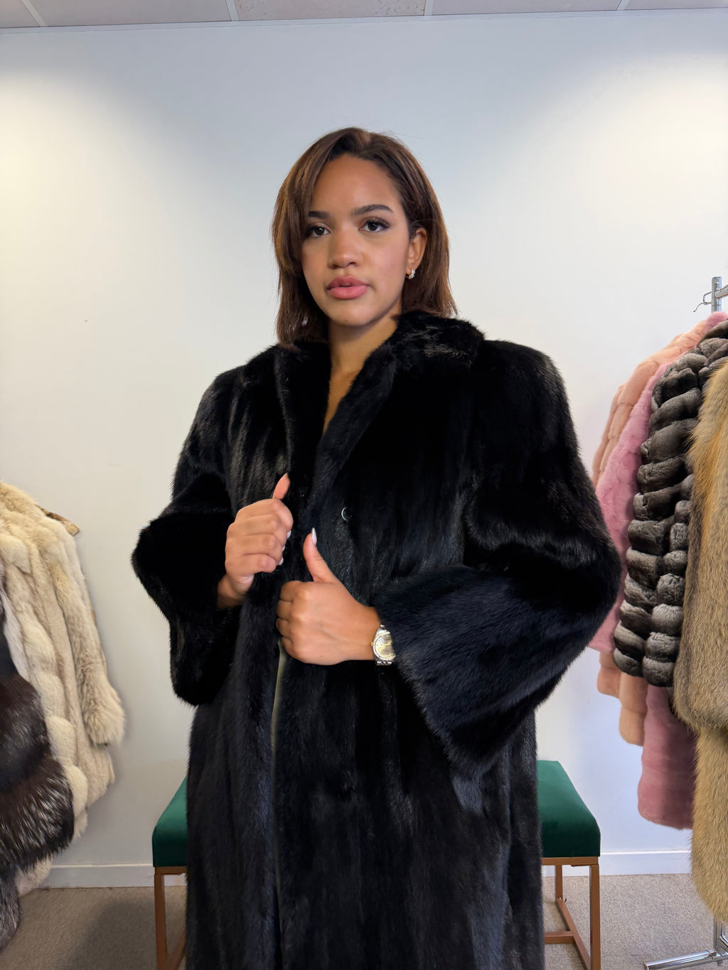 Black Mink Fur Coat, Size M, rare find