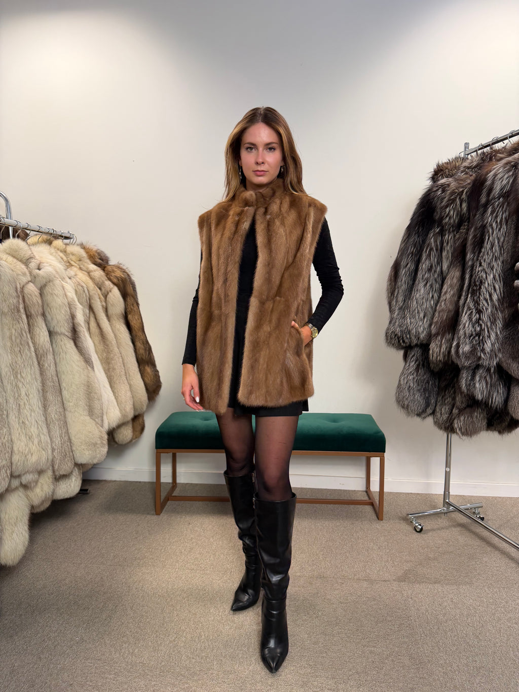 Mink Fur Vest, Pastel, Size M