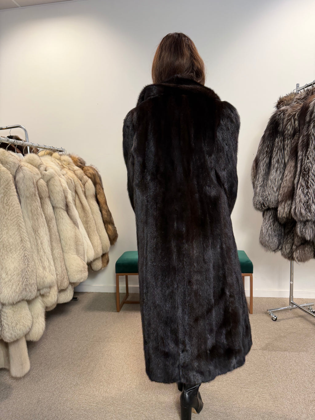 Mink Fur Coat, Dark Brown, Full Length, Size L