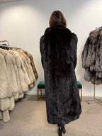 Mink Fur Coat, Dark Brown, Full Length, Size L