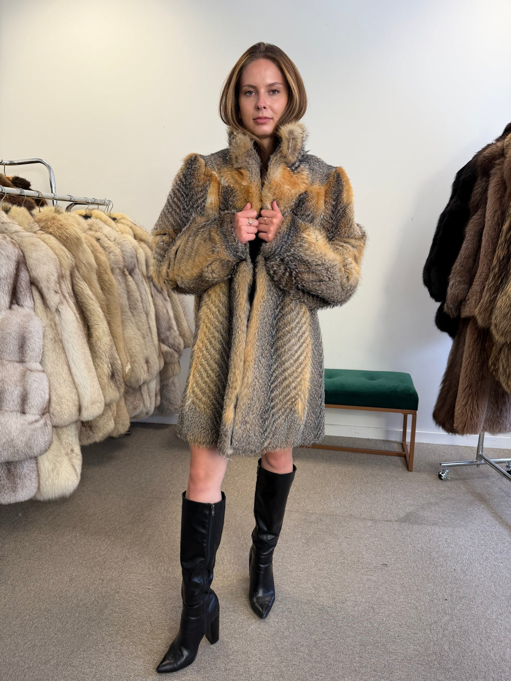 10. Grey Fox Fur Jacket, Medium, Beyer Pelze