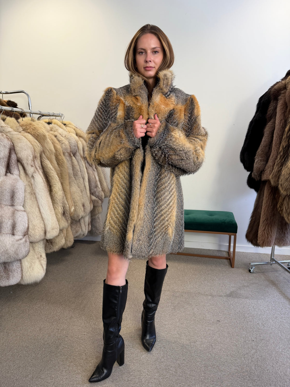 10. Grey Fox Fur Jacket, Medium, Beyer Pelze