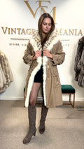 Light Beige Finn Raccoon Fur-Lined Overcoat, Medium