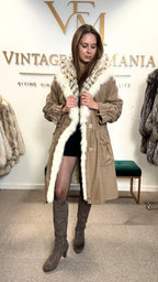 Light Beige Finn Raccoon Fur-Lined Overcoat, Medium