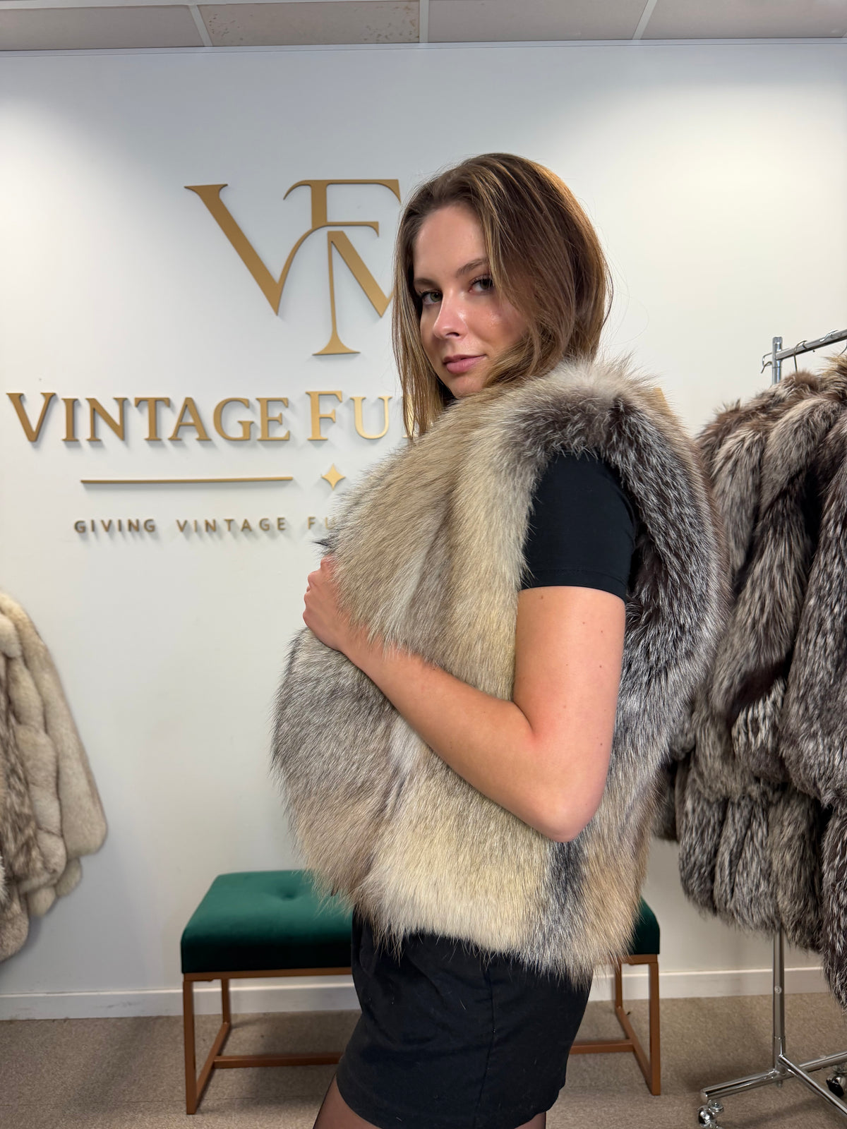 Crystal Fox Fur Vest, Medium, Fluffy