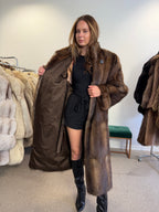 Brown Beaver Fur Coat, Full Length, XL Fits M to L