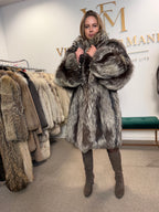 Silver Fox Fur Coat, XL, Super Fluffy