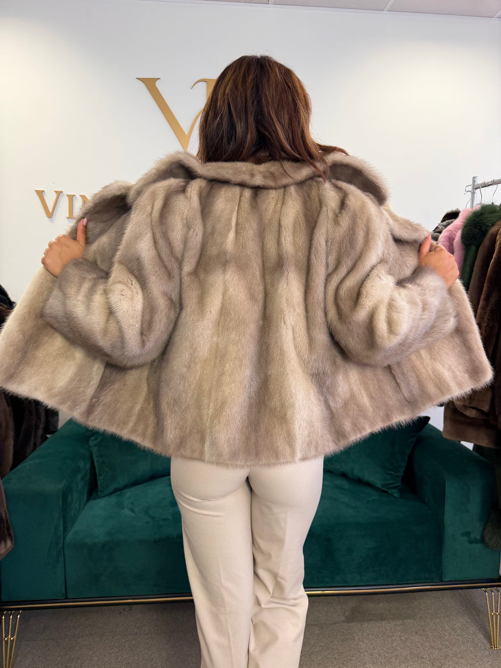 Short Grey Mink Fur Jacket, Large