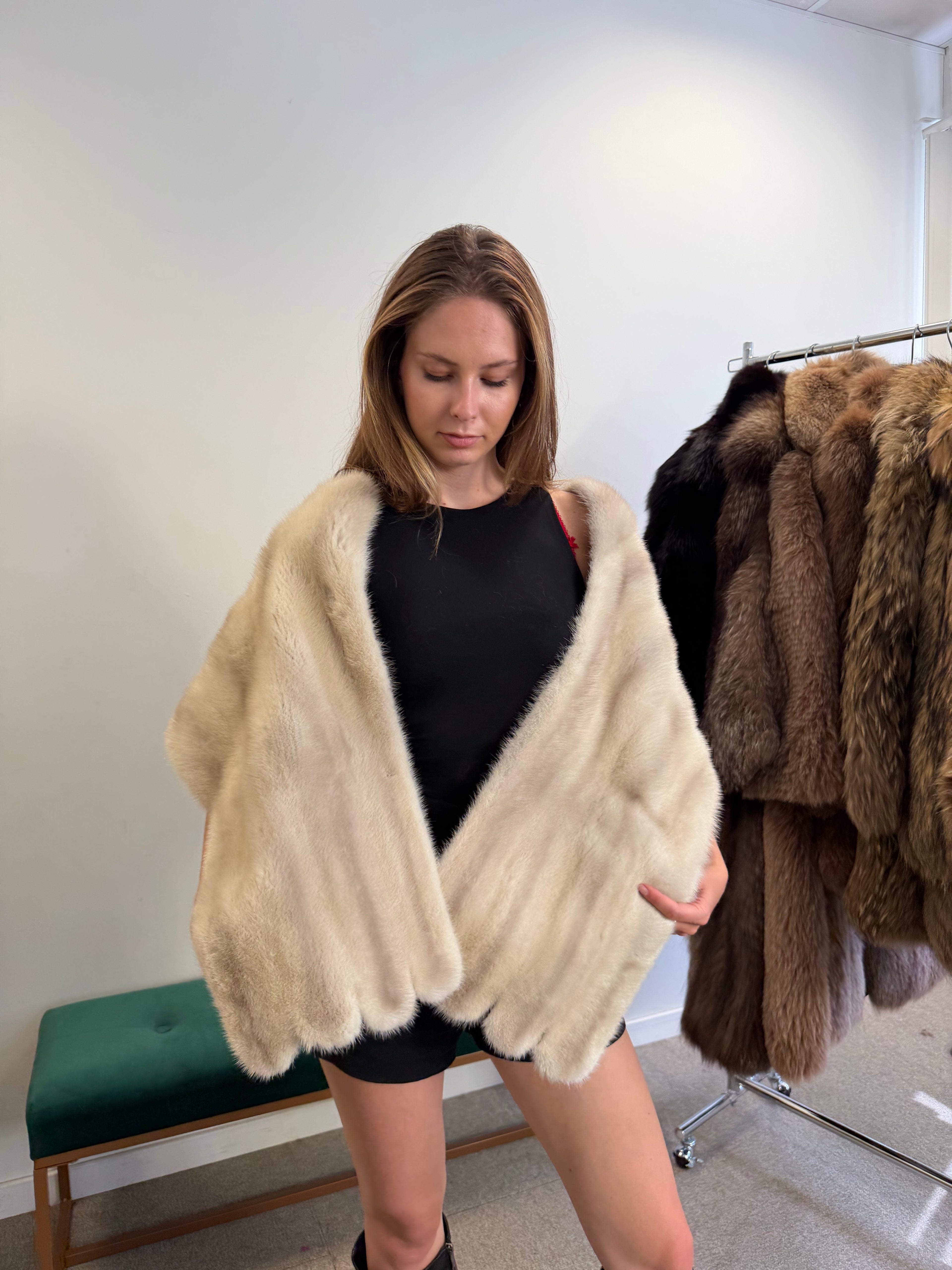Mink Fur Stole, Grey, 170 cm Shoulder Wrap