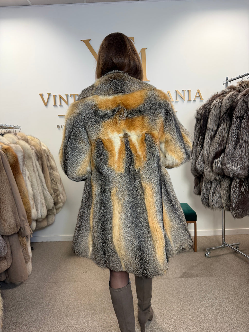 Grey Fox Fur Jacket, Medium, Golden Lining