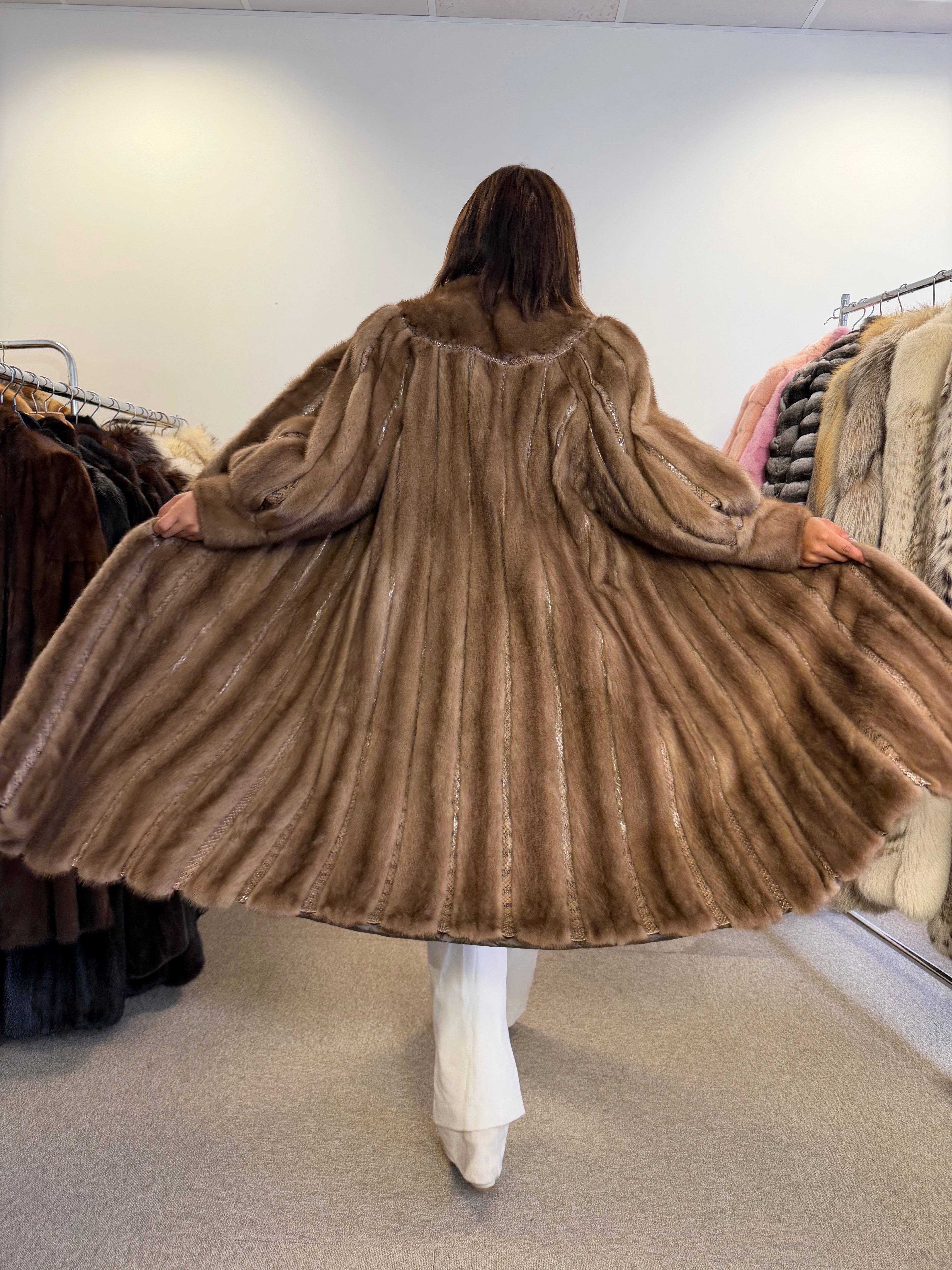 Mink Fur Coat, Pastel Snakeskin Swinger, Large size L