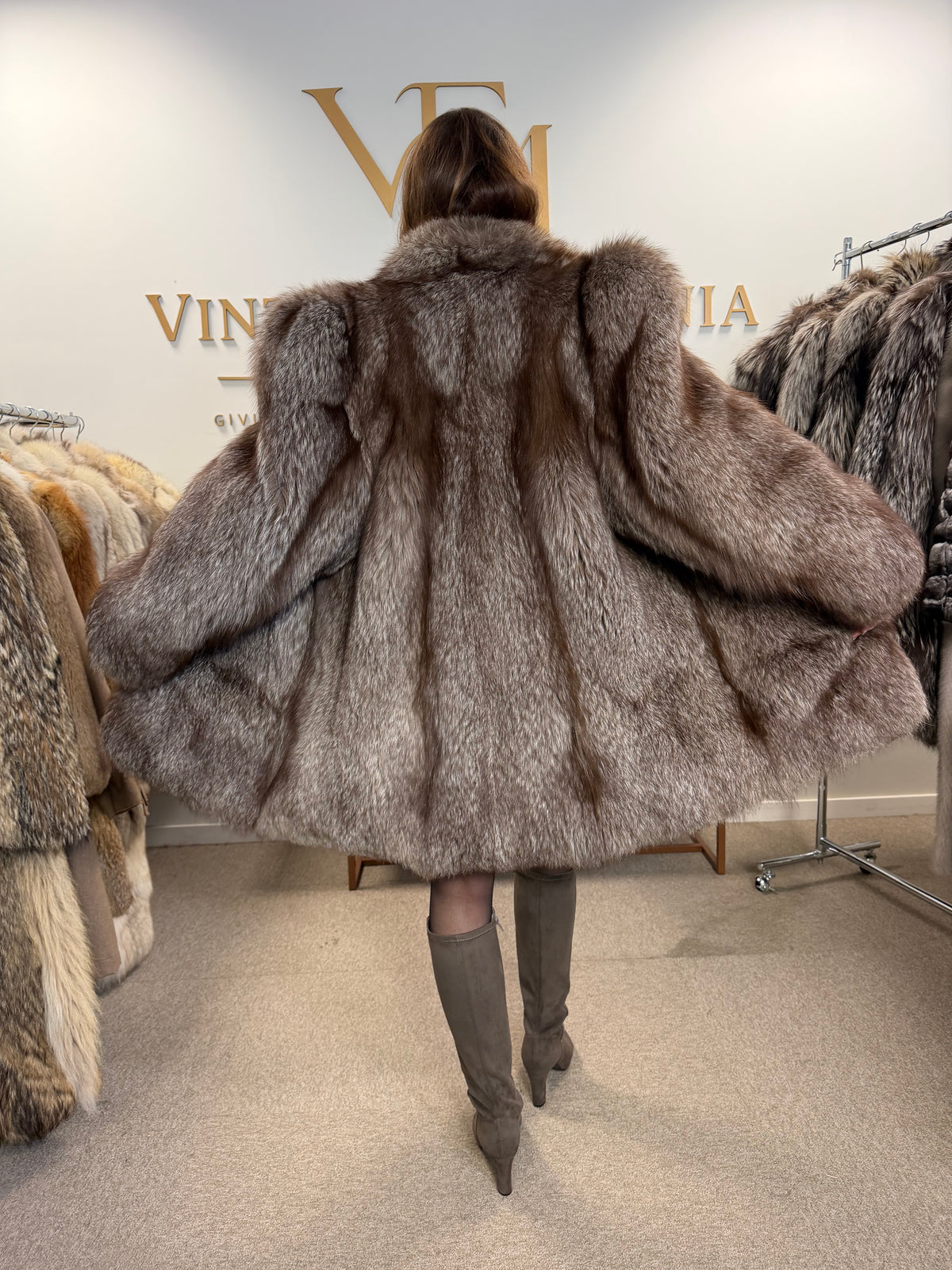 Crystal Fox Fur Jacket, Medium, Fluffy