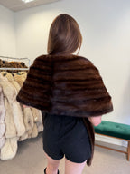 Mink Fur Stole, Dark Brown, Thick 200 cm