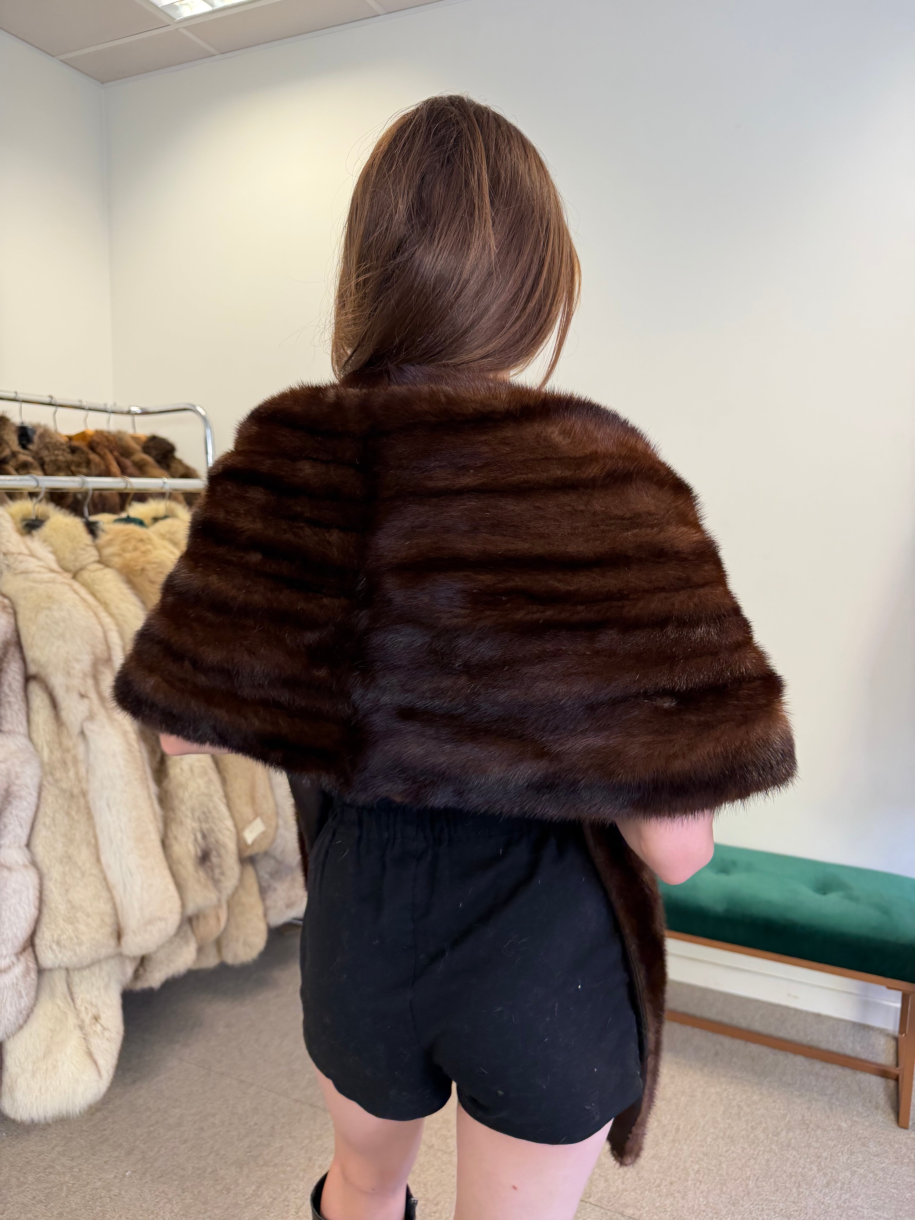 Mink Fur Stole, Dark Brown, Thick 200 cm
