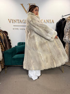 White Lynx Fox Fur Coat, Large, Full Length