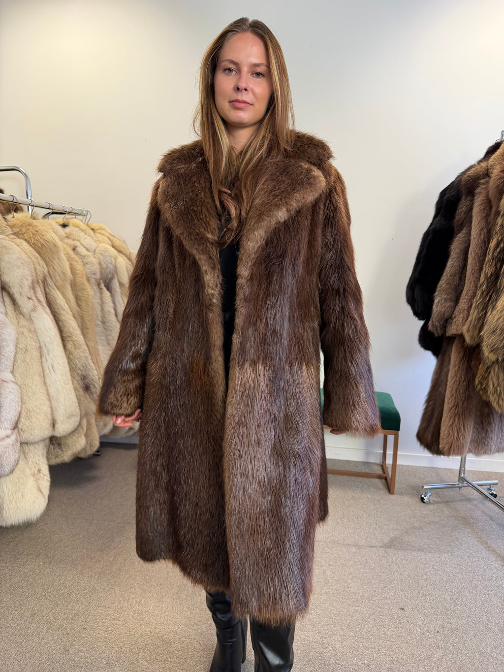Beaver Fur Coat, Thick Fur, Size M