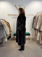 Mink Fur Coat, Dark Brown Almost Black, XL, Crown Lining