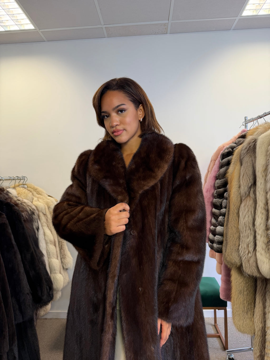 Brown Mink Fur Coat, Large, Luxury