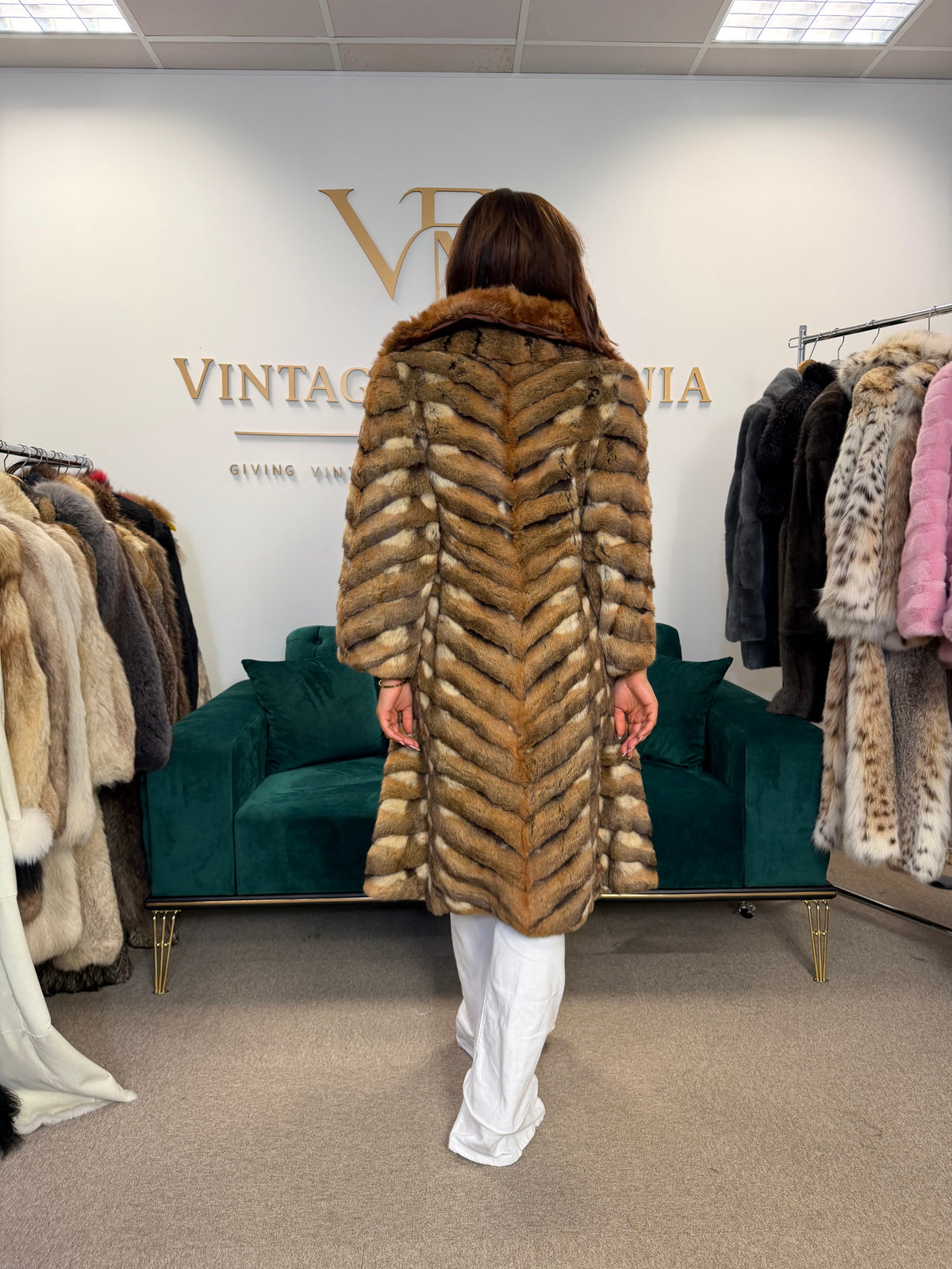 Hamster Fur Coat with Red Fox Collar, Medium, Rare Luxury