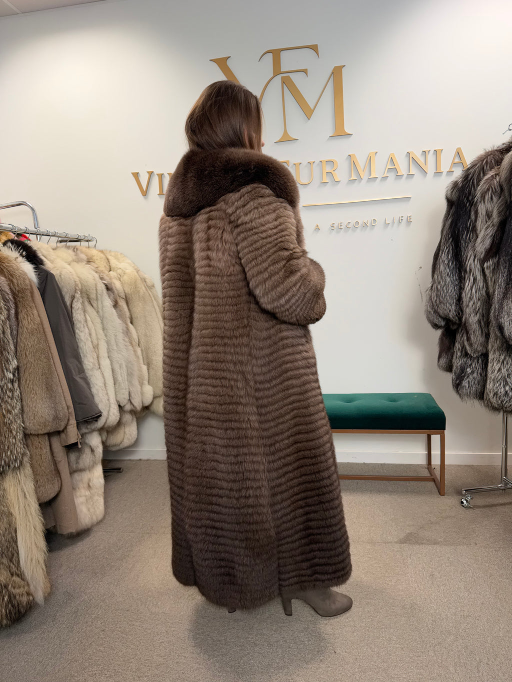 Fluffy Brown Fox Fur Coat, Medium, Extra Full Length, trimmed fur