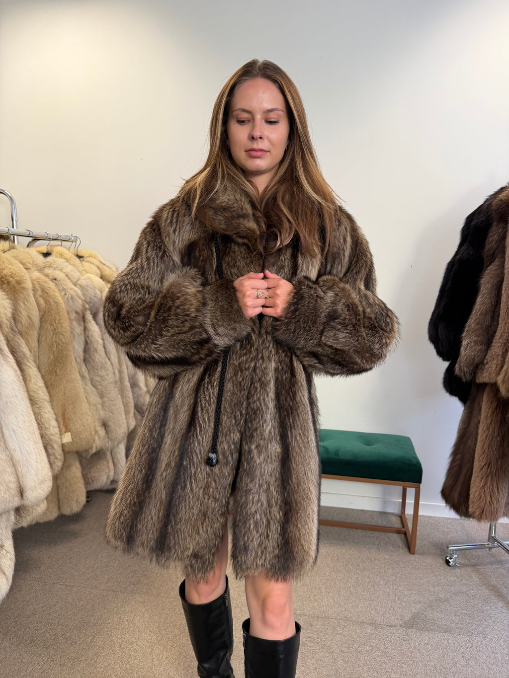 Raccoon Fur Coat, Size XL