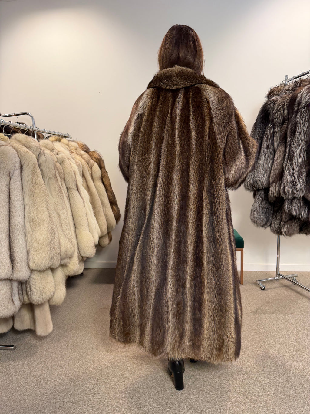 Raccoon Fur Coat, Full Length, Size L
