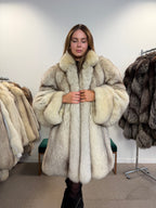 White Blue Fox Fur Coat, Size XL