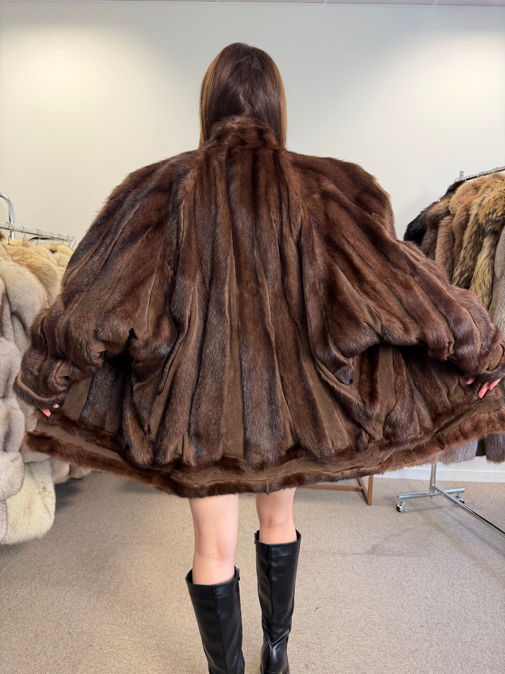 Brown Faux Mink Fur Jacket, Butterfly Style, Fits Large