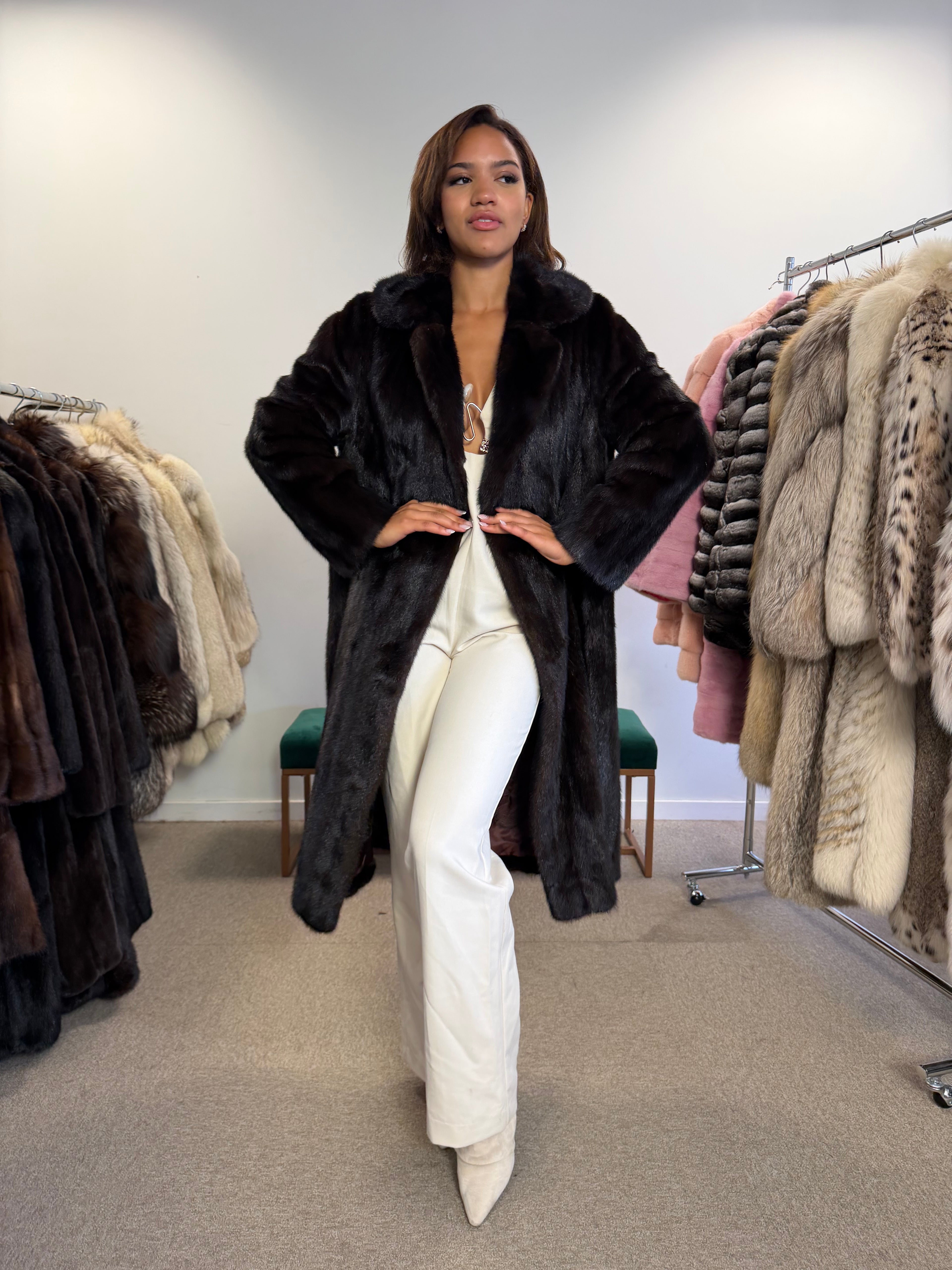 Mink Fur Coat, Dark Brown, Medium Long